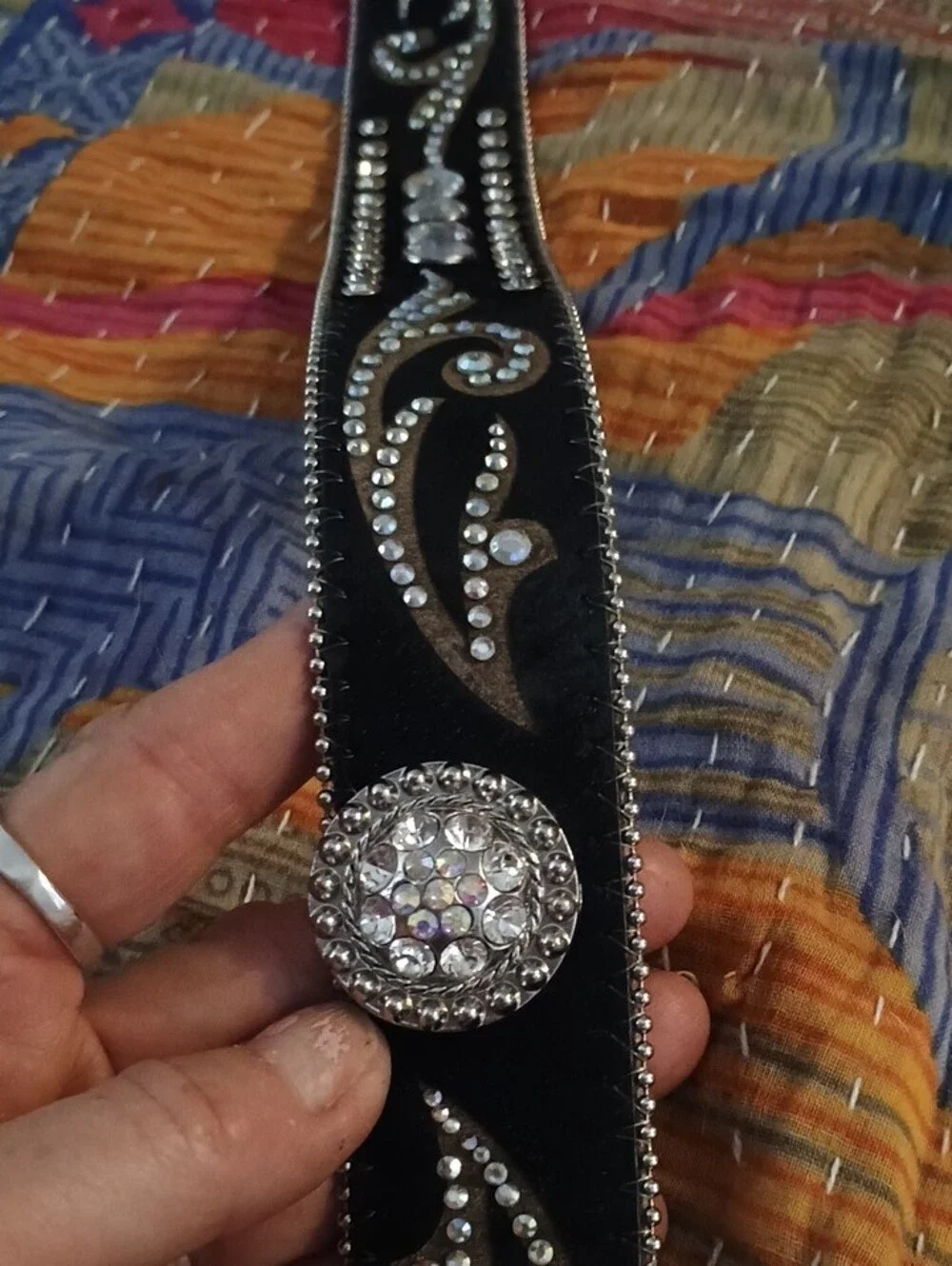 Blazin Roxx Black Rhinestone Western Belt with Decorative Silver Buckle